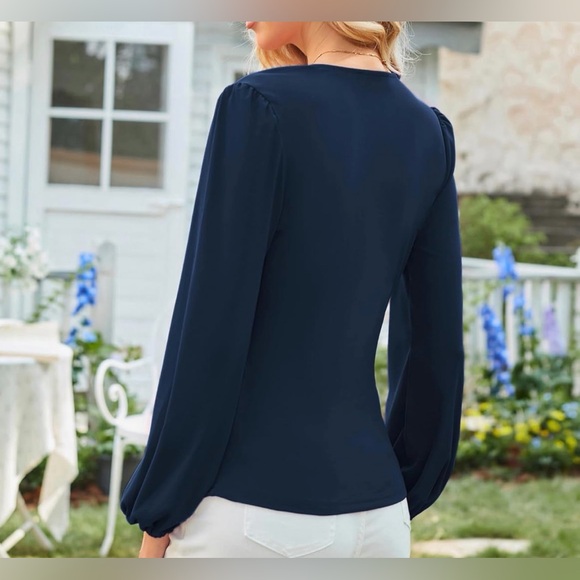 GRACE KARIN Women’s Navy V-Neck Long Sleeve Blouse Size Medium - Picture 3 of 8